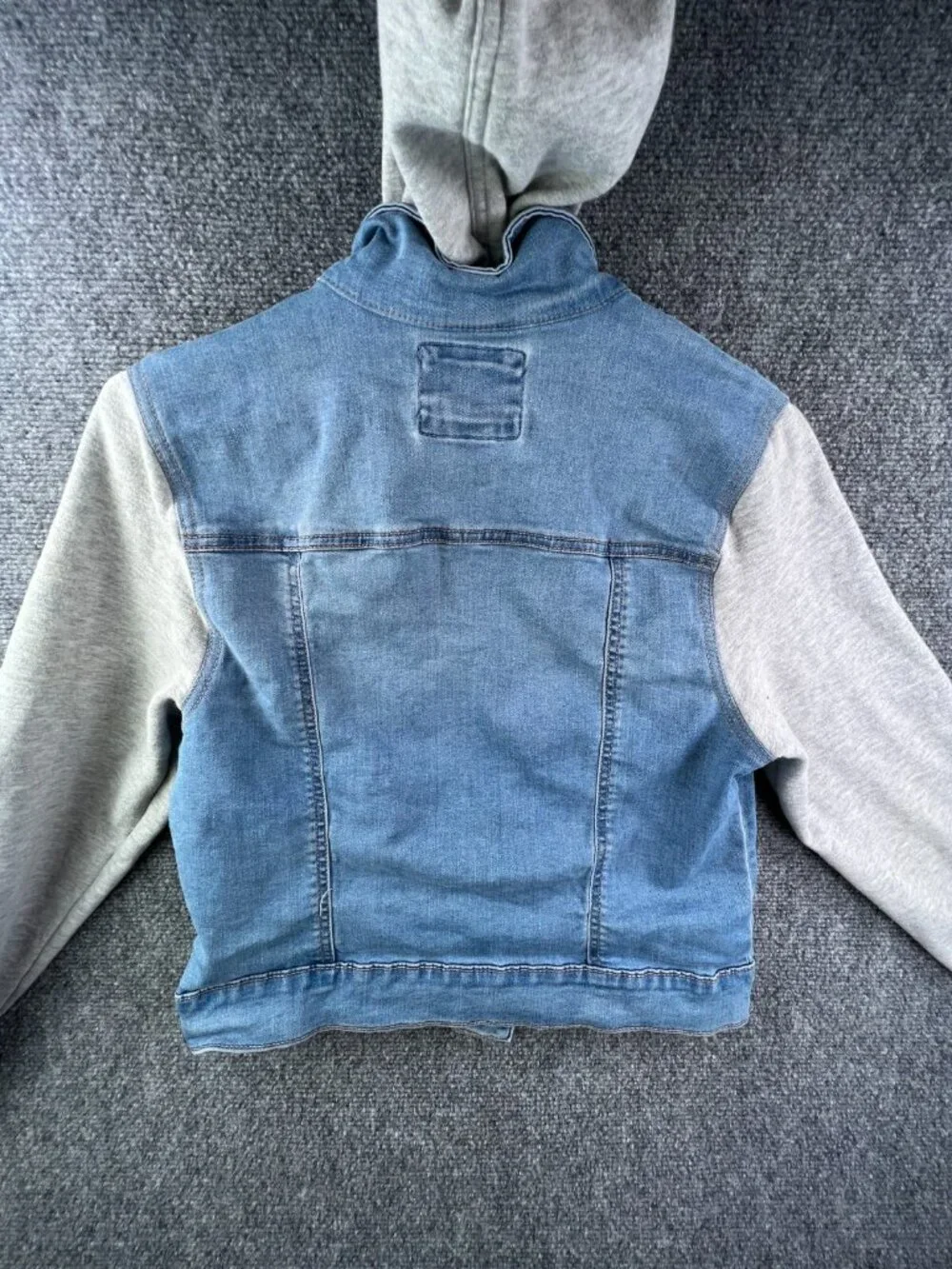 Wax Jean Denim Jacket Blue Gray Girls Large Stretch Buttons Long Sleeve Hooded